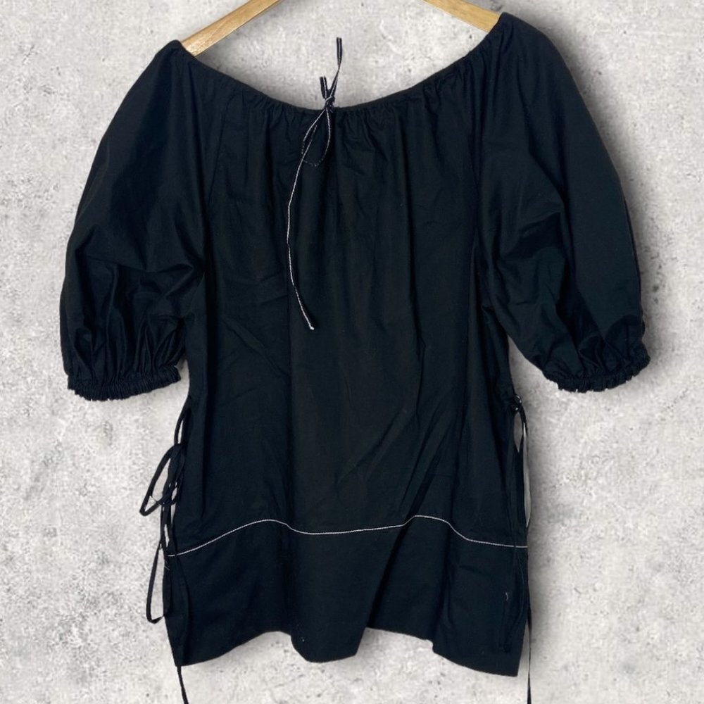 NEW Proenza Scouler Black Puff Sleeve Poplin Top Contrast Stitching Minimalist 4 - Picture 7 of 15